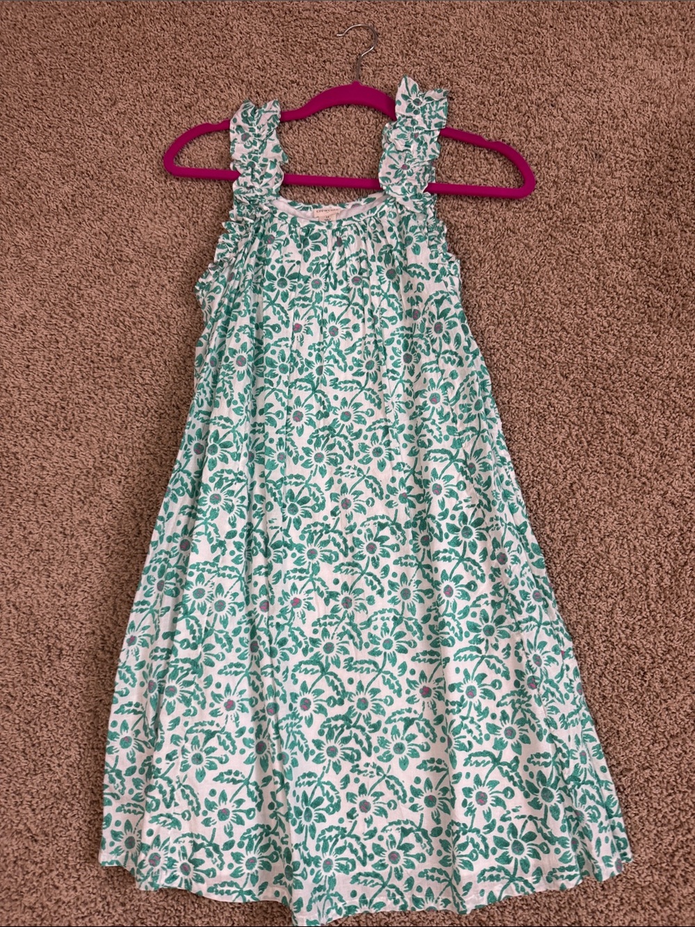 Crewcuts White Dress with Teal green Floral Print